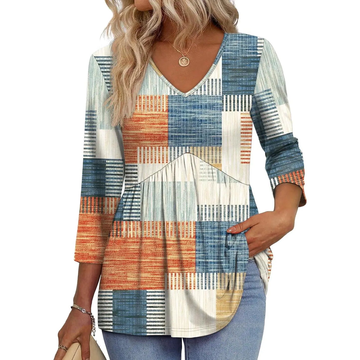 ⚡ Last Call For Big Savings ⚡Women’s V-Neck 3/4 Sleeve Tunic Top – Flowy Dressy Casual Blouse