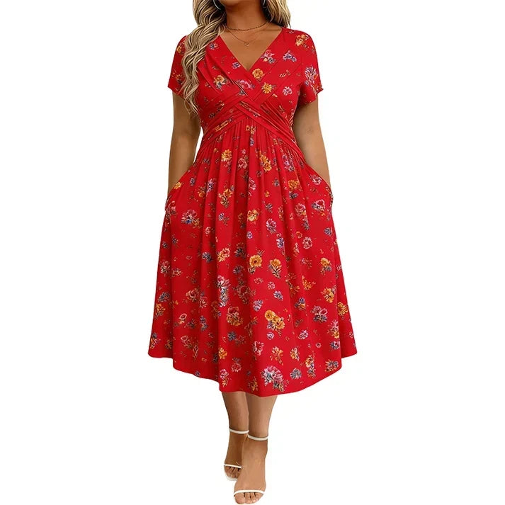 🔥 The Sale Ends Soon 🔥Floral V-neck dress with a twist at the waist—elegant and casual for any occasion