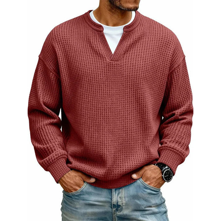 Men's Winter Warm Sweater, Waffle Texture, Loose and Comfortable Long Sleeve Style