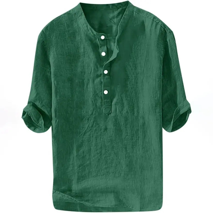 💥 Final Countdown Begins 💥Mens Linen Shirts Casual Cotton 3/4 Sleeve Regular-Fit Henley T-Shirt