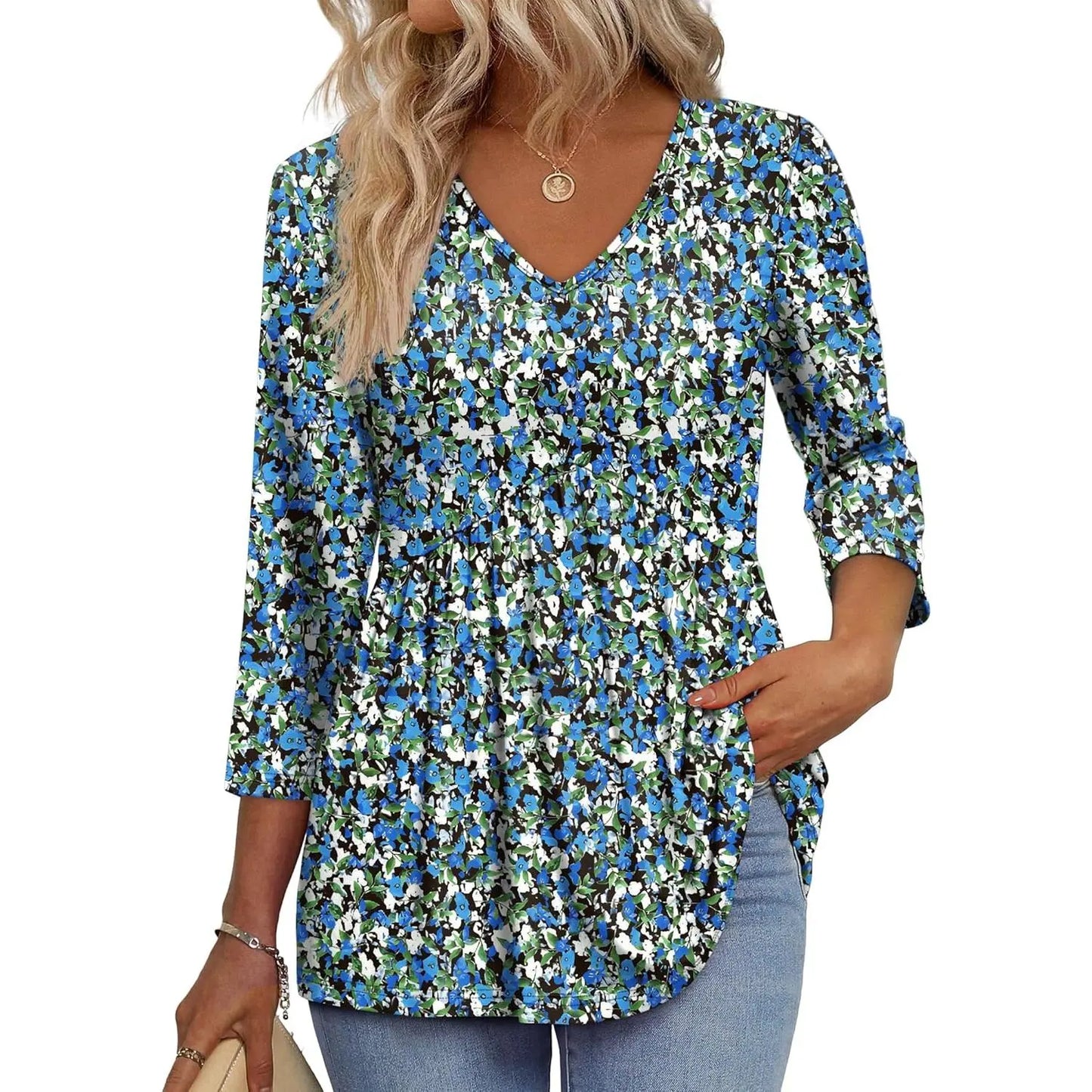 ⚡ Last Call For Big Savings ⚡Women’s V-Neck 3/4 Sleeve Tunic Top – Flowy Dressy Casual Blouse
