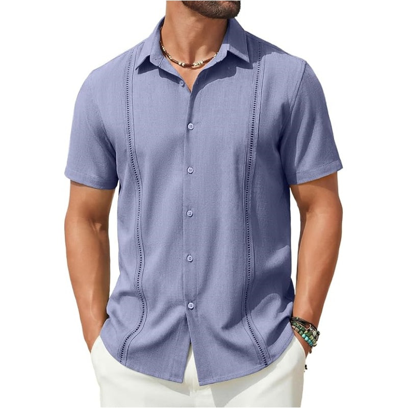 💥This Week's Special Price💥Men's Cuban Guayabera Shirt Short Sleeve V-Neck