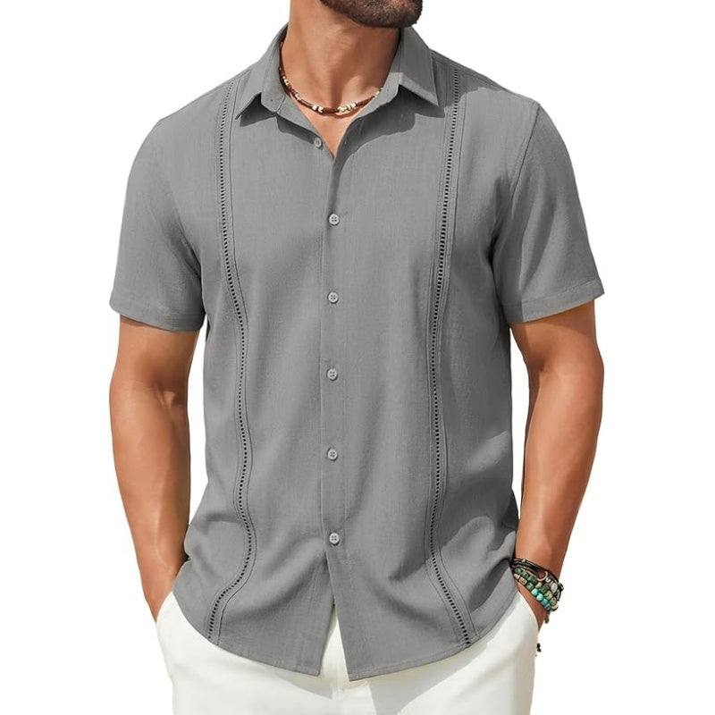 💥This Week's Special Price💥Men's Cuban Guayabera Shirt Short Sleeve V-Neck