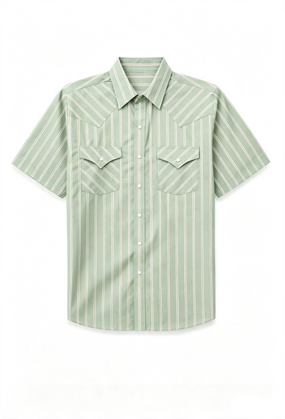 💥 Limited Time Mega Sale 💥Men's Western Stripe Snap Shirt with Pocket - Short Sleeve Casual Cowboy Shirt