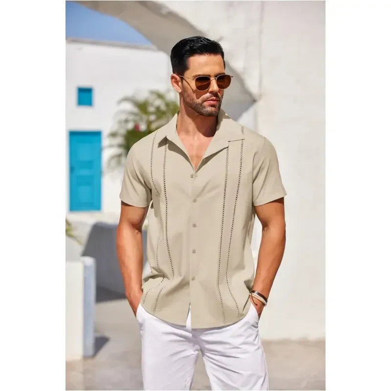💥This Week's Special Price💥Men's Cuban Guayabera Shirt Short Sleeve V-Neck