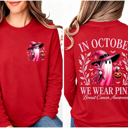 CLEARANCE SALE🔥 Pink Ghost Long Sleeve Top, Breast Cancer Awareness Shirt