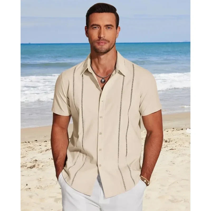 💥This Week's Special Price💥Men's Cuban Guayabera Shirt Short Sleeve V-Neck