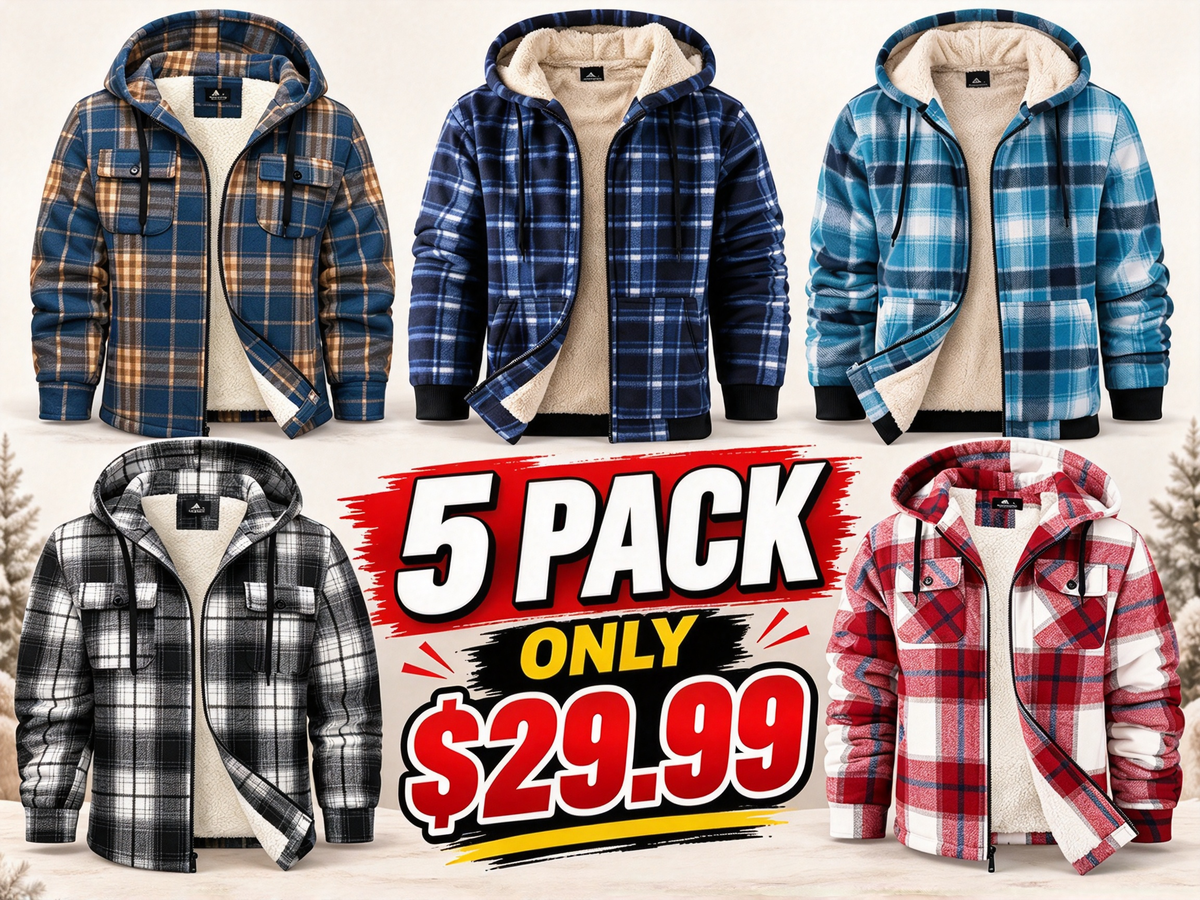 Men's Slim-Fit Thickened Plaid Fleece Hooded Jacket