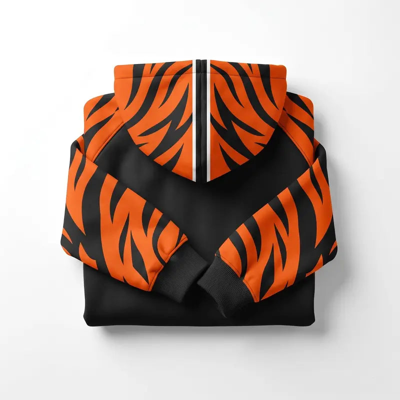 Black and orange football-inspired zip hoodie
