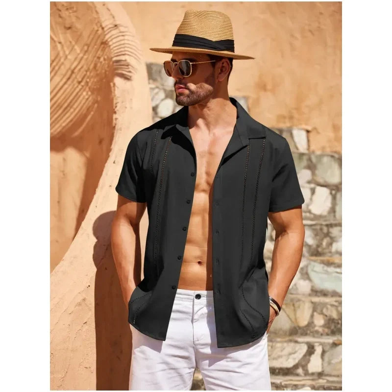 💥This Week's Special Price💥Men's Cuban Guayabera Shirt Short Sleeve V-Neck