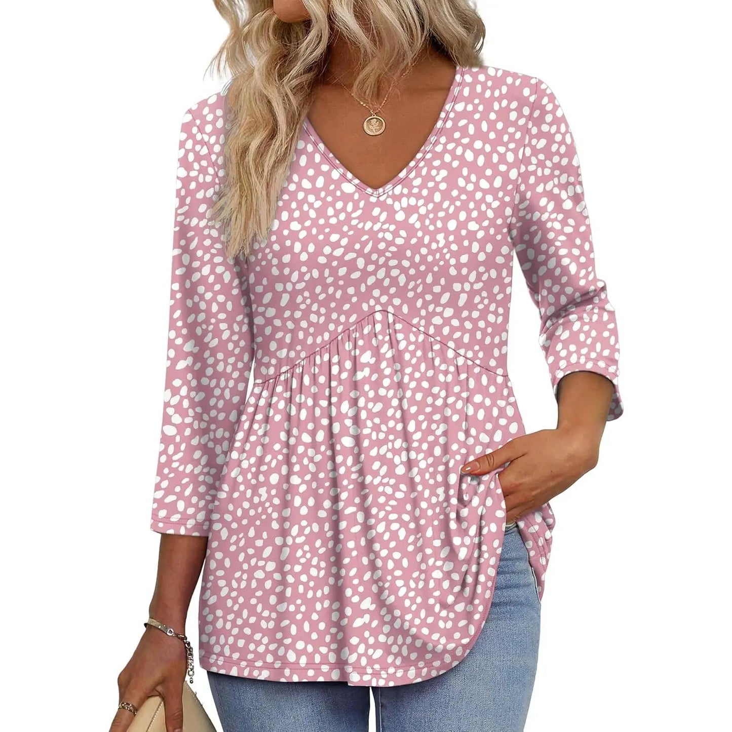 ⚡ Last Call For Big Savings ⚡Women’s V-Neck 3/4 Sleeve Tunic Top – Flowy Dressy Casual Blouse