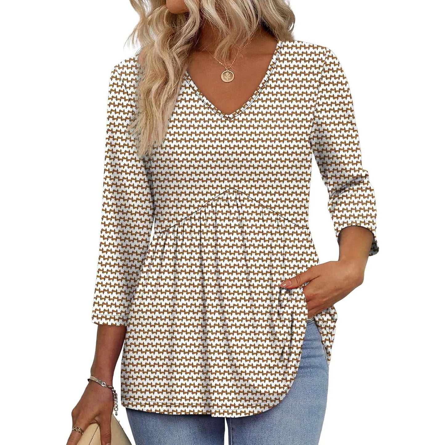 ⚡ Last Call For Big Savings ⚡Women’s V-Neck 3/4 Sleeve Tunic Top – Flowy Dressy Casual Blouse