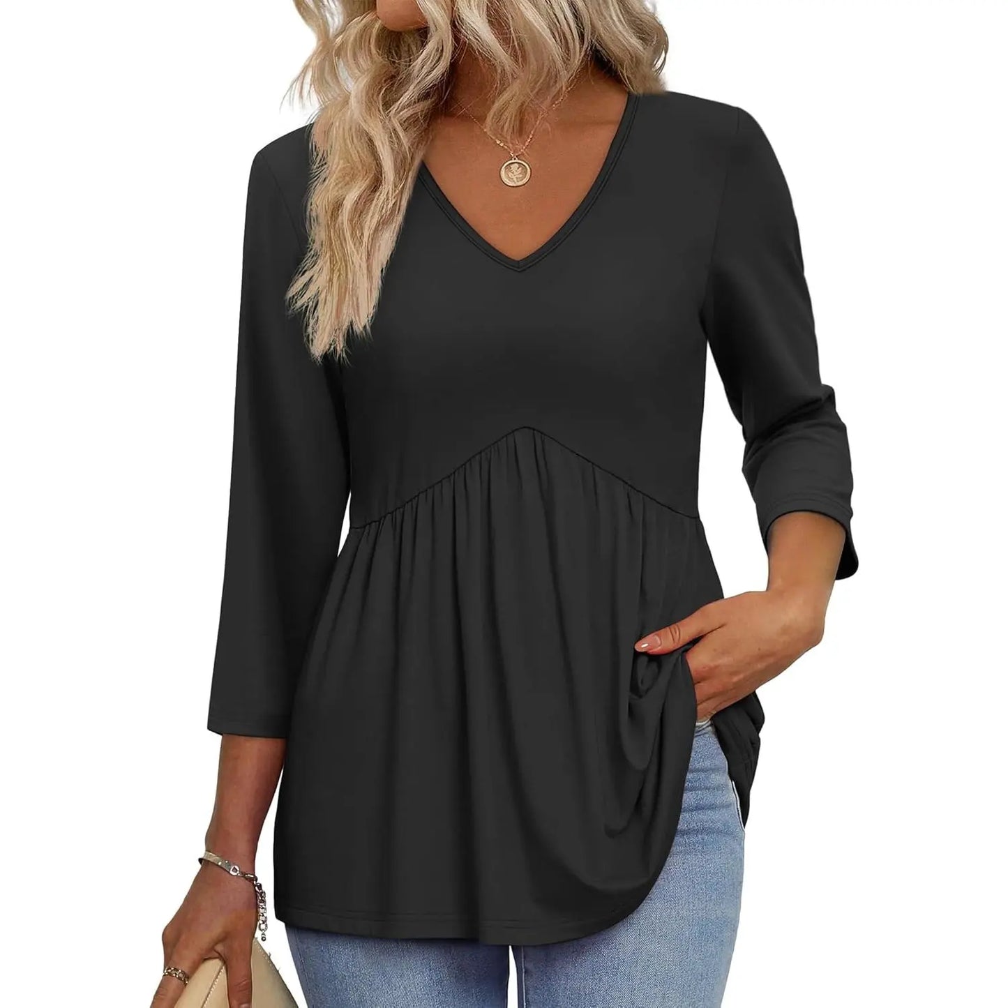 ⚡ Last Call For Big Savings ⚡Women’s V-Neck 3/4 Sleeve Tunic Top – Flowy Dressy Casual Blouse