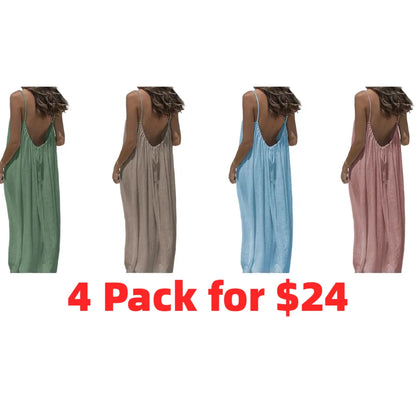 Women's Cotton Linen Backless Loose Dress