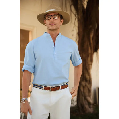 💥 Final Countdown Begins 💥Mens Linen Shirts Casual Cotton 3/4 Sleeve Regular-Fit Henley T-Shirt