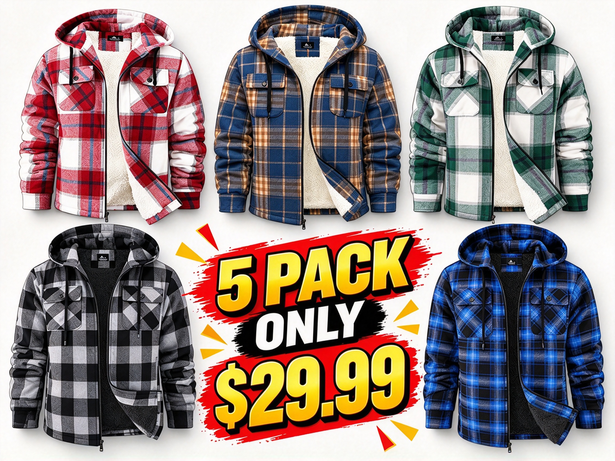 Men's Slim-Fit Thickened Plaid Fleece Hooded Jacket