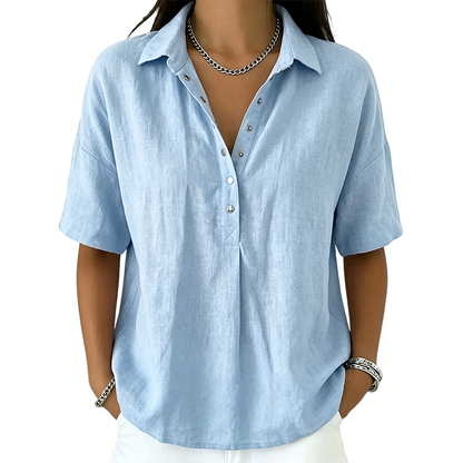 ⏰ Sale Ends Tonight ⏰Women’s Cotton Linen Polo Shirt – Casual Short Sleeve Summer Top
