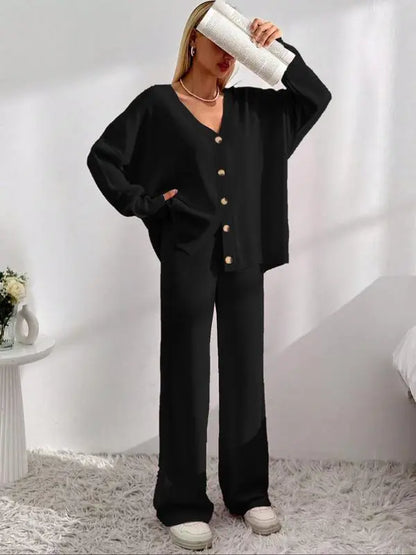 Women’s Knit Cardigan & Wide-Leg Pants Set