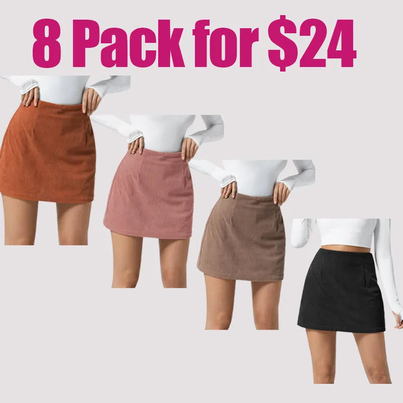 High Waisted Invisible Zipper 2-in-1 Mini A-line Corduroy Casual Skirt