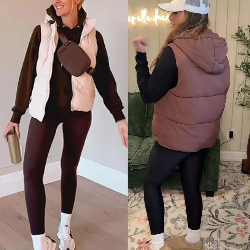 Women's Sleeveless Quilted Winter Warm Hooded