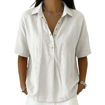 ⏰ Sale Ends Tonight ⏰Women’s Cotton Linen Polo Shirt – Casual Short Sleeve Summer Top