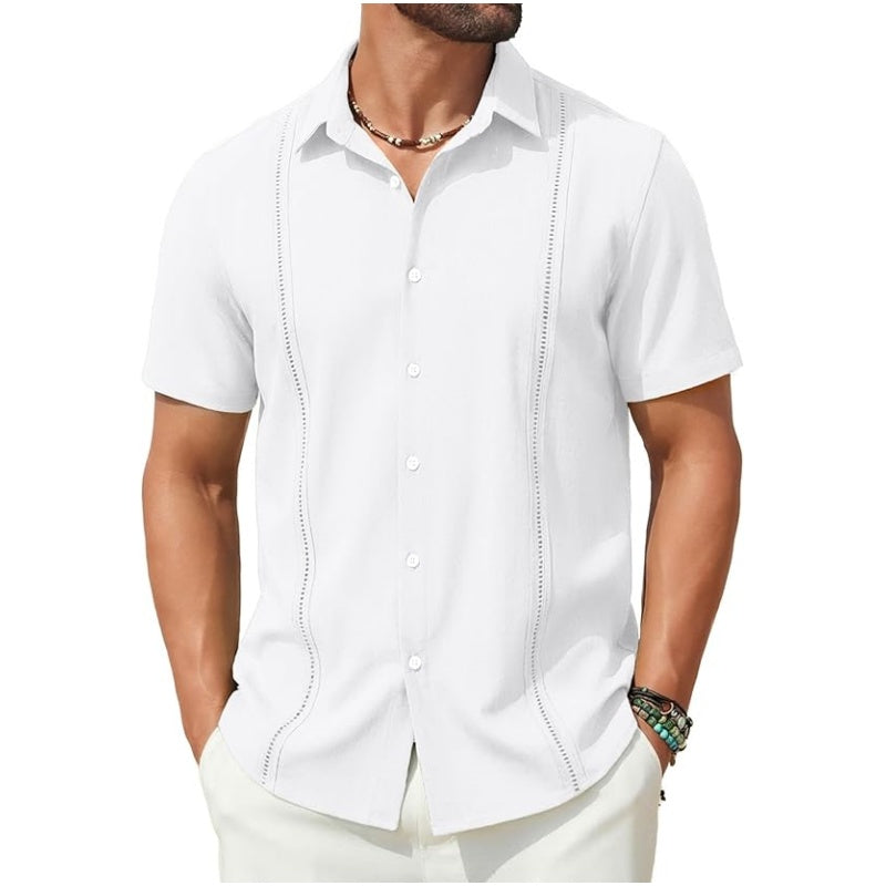 💥This Week's Special Price💥Men's Cuban Guayabera Shirt Short Sleeve V-Neck