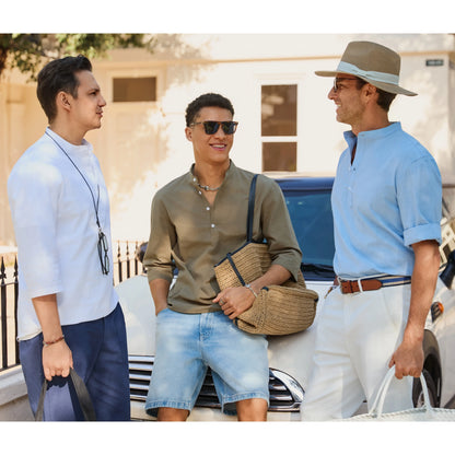 💥 Final Countdown Begins 💥Mens Linen Shirts Casual Cotton 3/4 Sleeve Regular-Fit Henley T-Shirt
