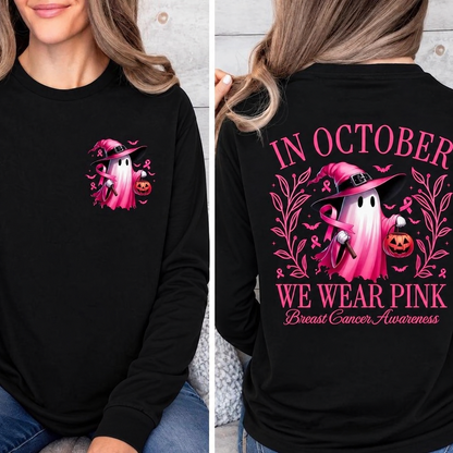 CLEARANCE SALE🔥 Pink Ghost Long Sleeve Top, Breast Cancer Awareness Shirt