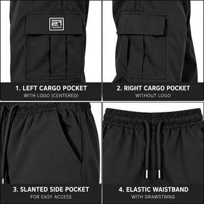 Men's cargo pants, solid-color casual loose-fit cargo trousers