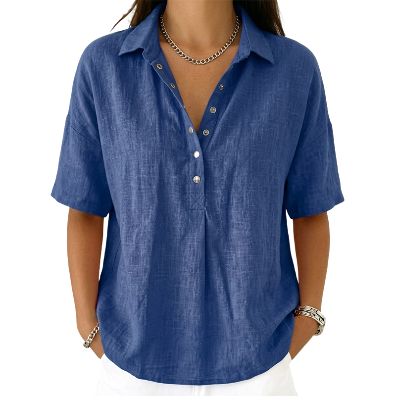 ⏰ Sale Ends Tonight ⏰Women’s Cotton Linen Polo Shirt – Casual Short Sleeve Summer Top