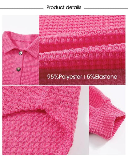 Women's Oversized Henley Waffle Shirts Tops