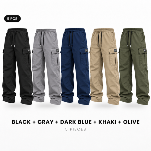 Men's cargo pants, solid-color casual loose-fit cargo trousers