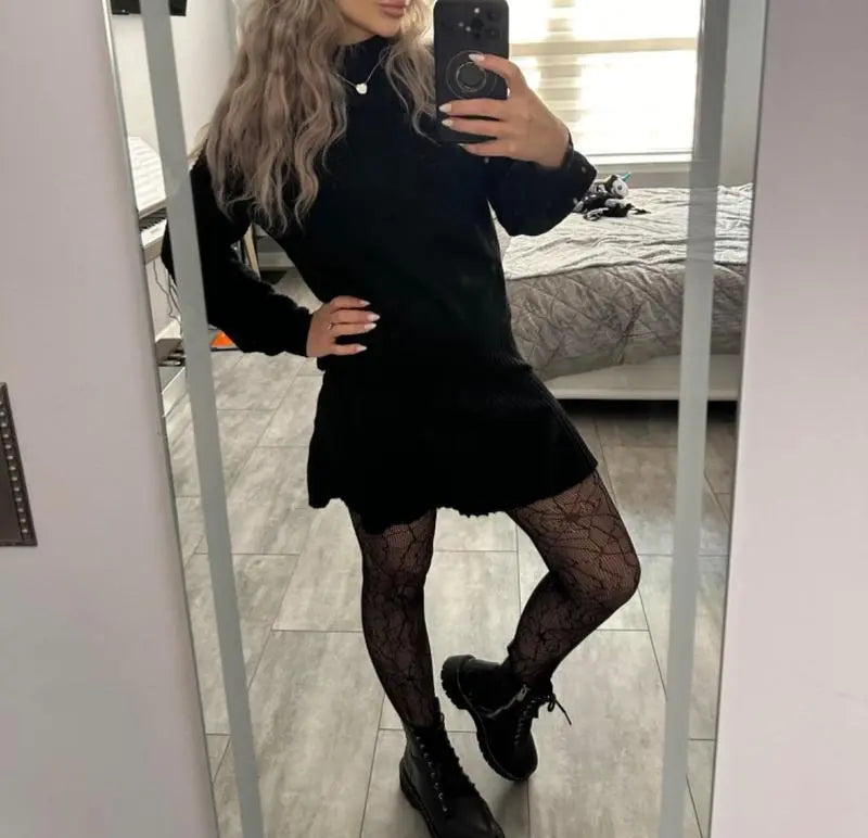 Women's 2 Piece Outfits 2025 Long Sleeve Mock Neck Ribbed Sweaters And Mini Skirt Two Piece Sets