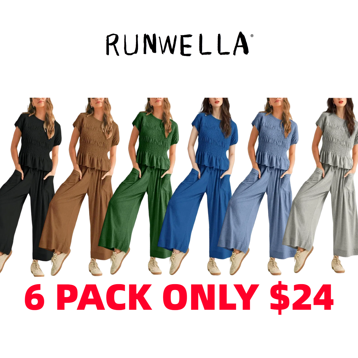 ✨Women’s 2-Piece Smocked Top & Wide-Leg Pants Casual Boho Matching Set🔥