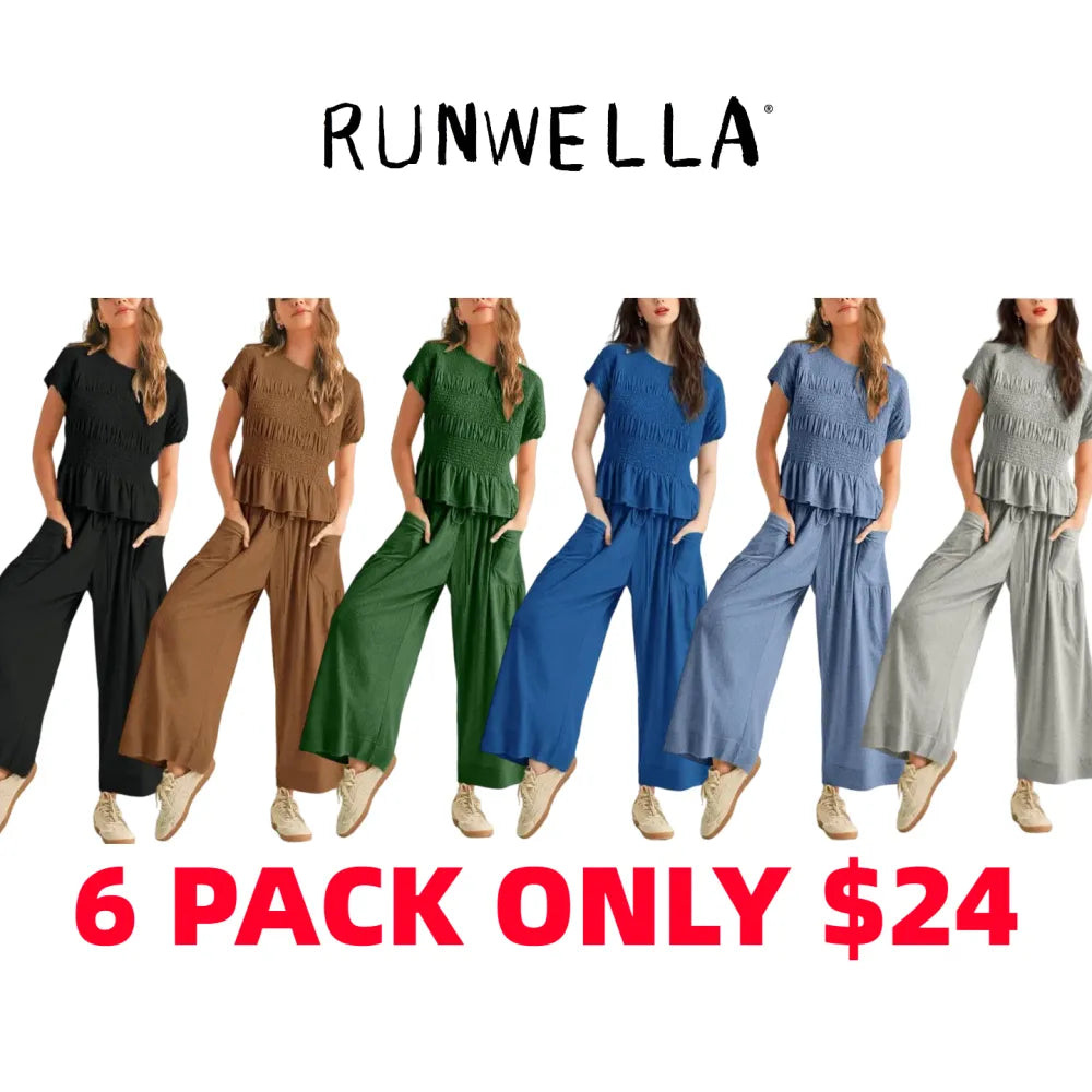 ✨Women’s 2-Piece Smocked Top & Wide-Leg Pants Casual Boho Matching Set🔥