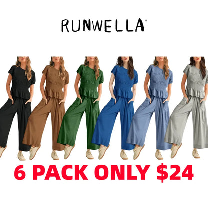 ✨Women’s 2-Piece Smocked Top & Wide-Leg Pants Casual Boho Matching Set🔥