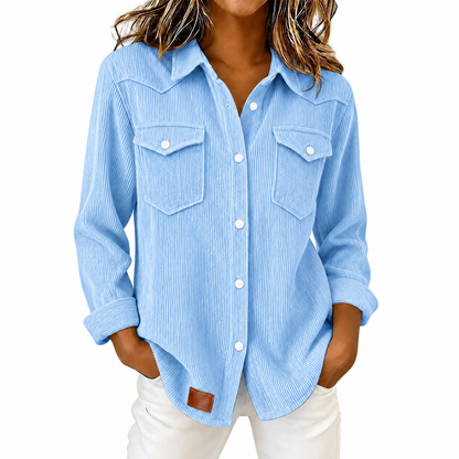 Women's Casual Ribbed Button Down Shirt