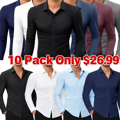 🔥Last Day of the Sale🔥Men’s Slim Fit Stretch Dress Shirt – 16-Way Stretch, Wrinkle-Free