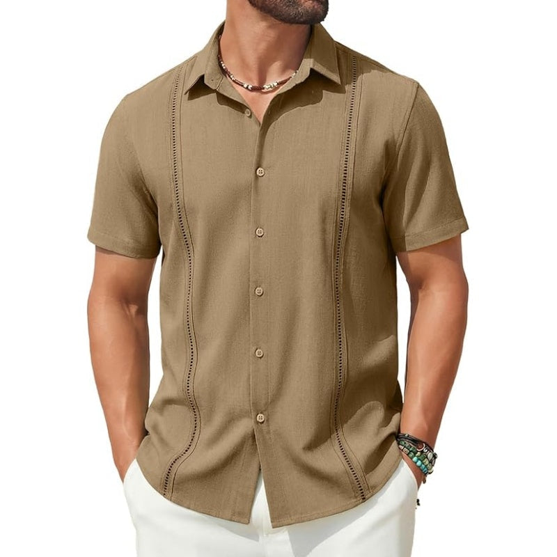 💥This Week's Special Price💥Men's Cuban Guayabera Shirt Short Sleeve V-Neck