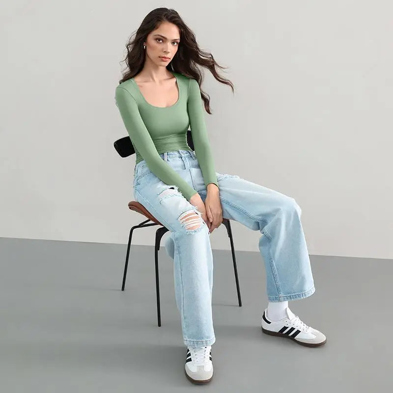 Womens Scoop Neck Long Sleeve Top - Smoke Cloud Collection