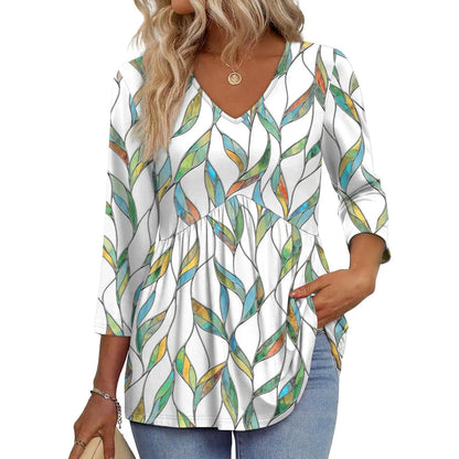 ⚡ Last Call For Big Savings ⚡Women’s V-Neck 3/4 Sleeve Tunic Top – Flowy Dressy Casual Blouse