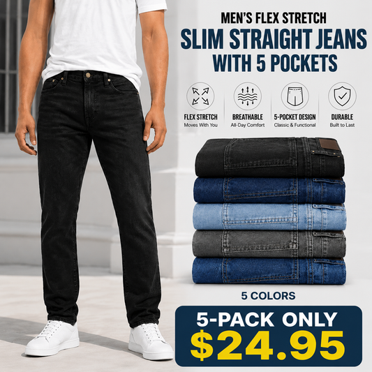 💥Last Day Promotion💥Men's 3-Pack Flex Stretch Slim Straight Jeans with 5 Pockets Denim Fabric Menswear