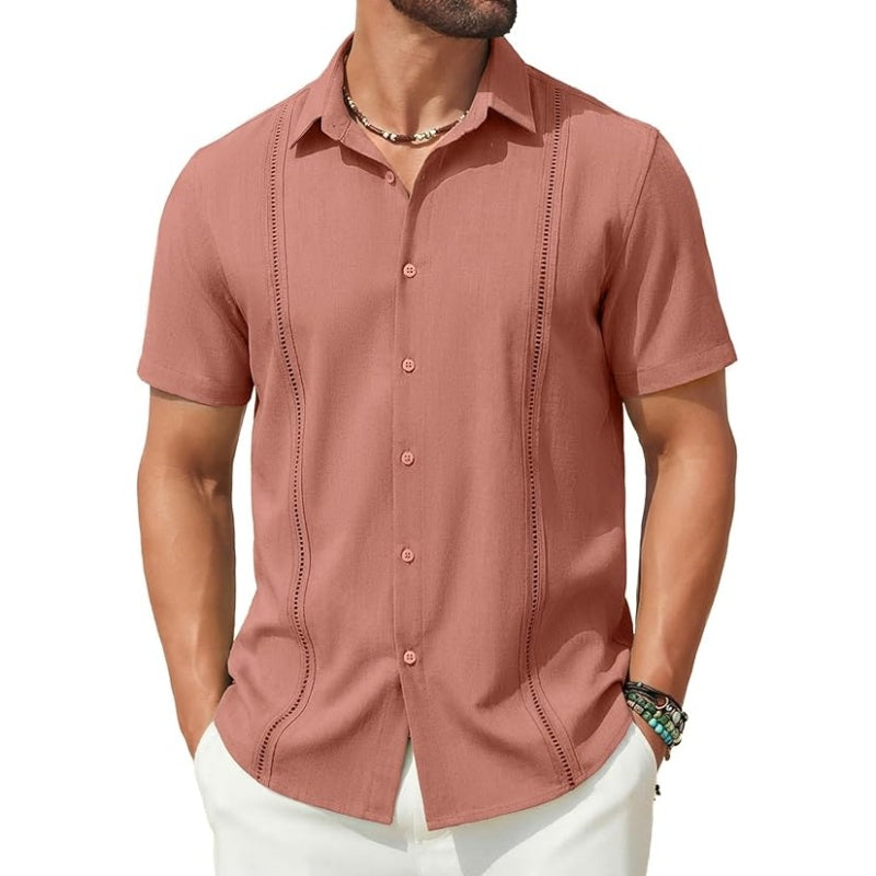 💥This Week's Special Price💥Men's Cuban Guayabera Shirt Short Sleeve V-Neck