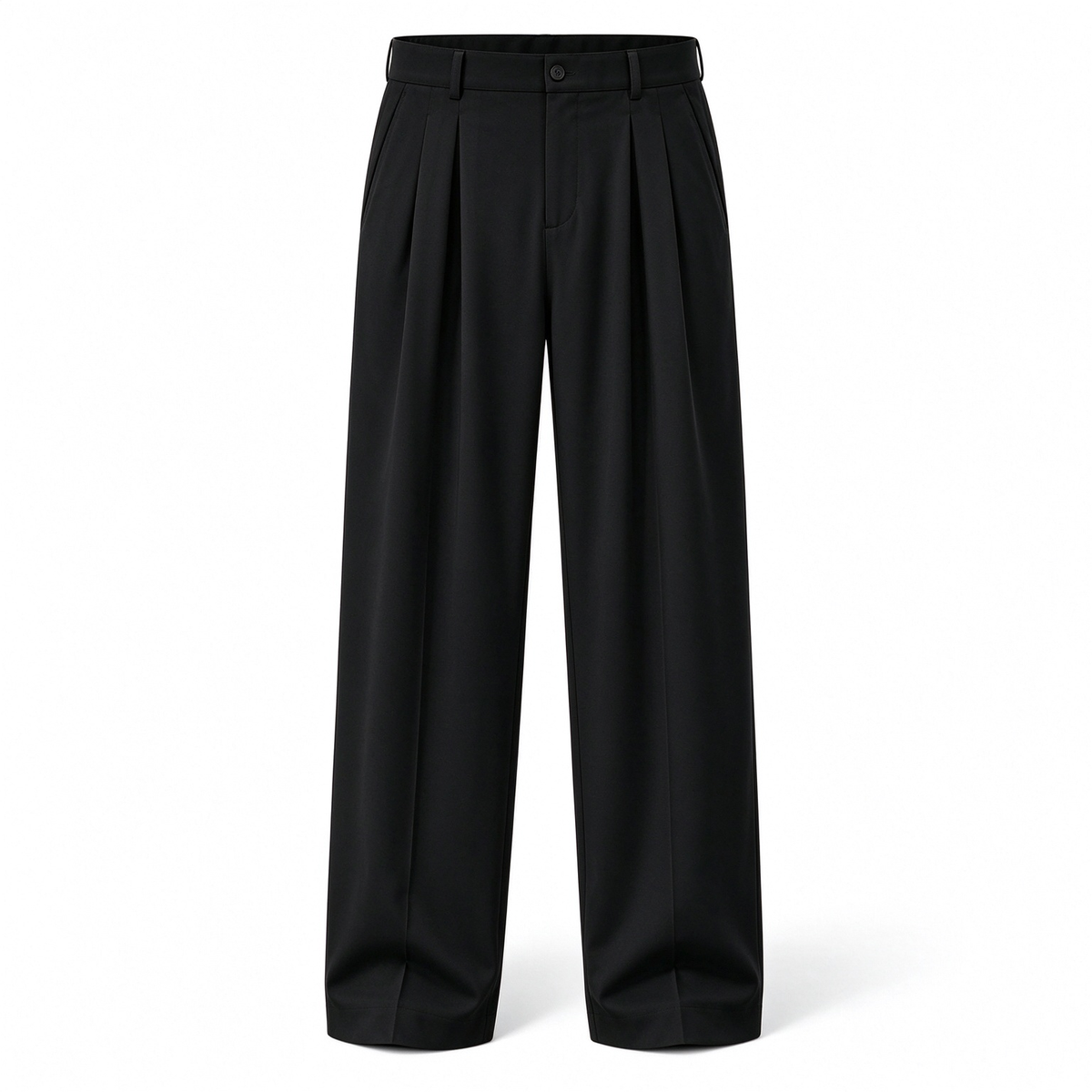 Front view of black men's pleated wide leg business casual pants