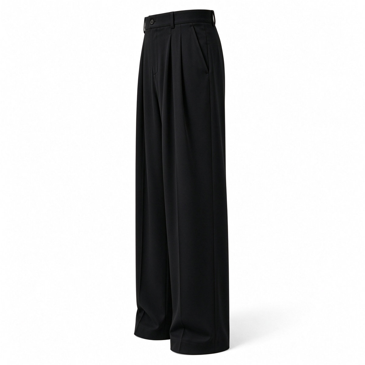 Side view of black men's pleated business casual pants