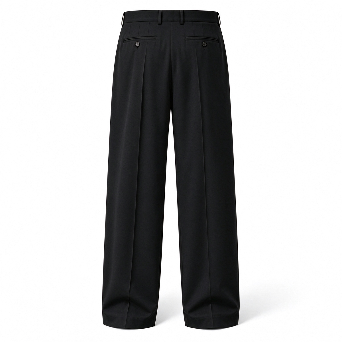 Back view of black men's high waist pleated trousers