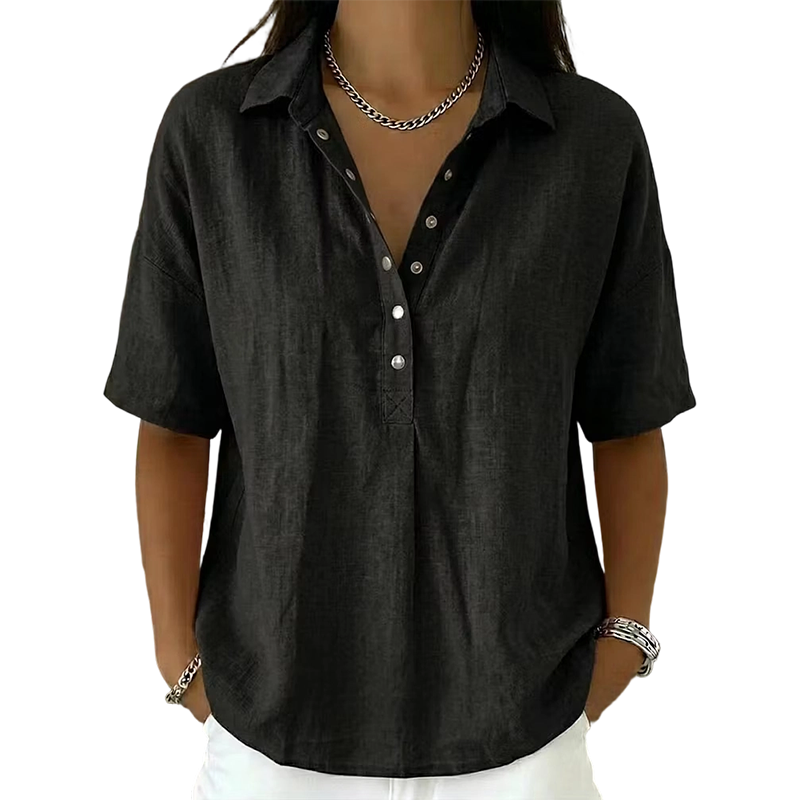 ⏰ Sale Ends Tonight ⏰Women’s Cotton Linen Polo Shirt – Casual Short Sleeve Summer Top