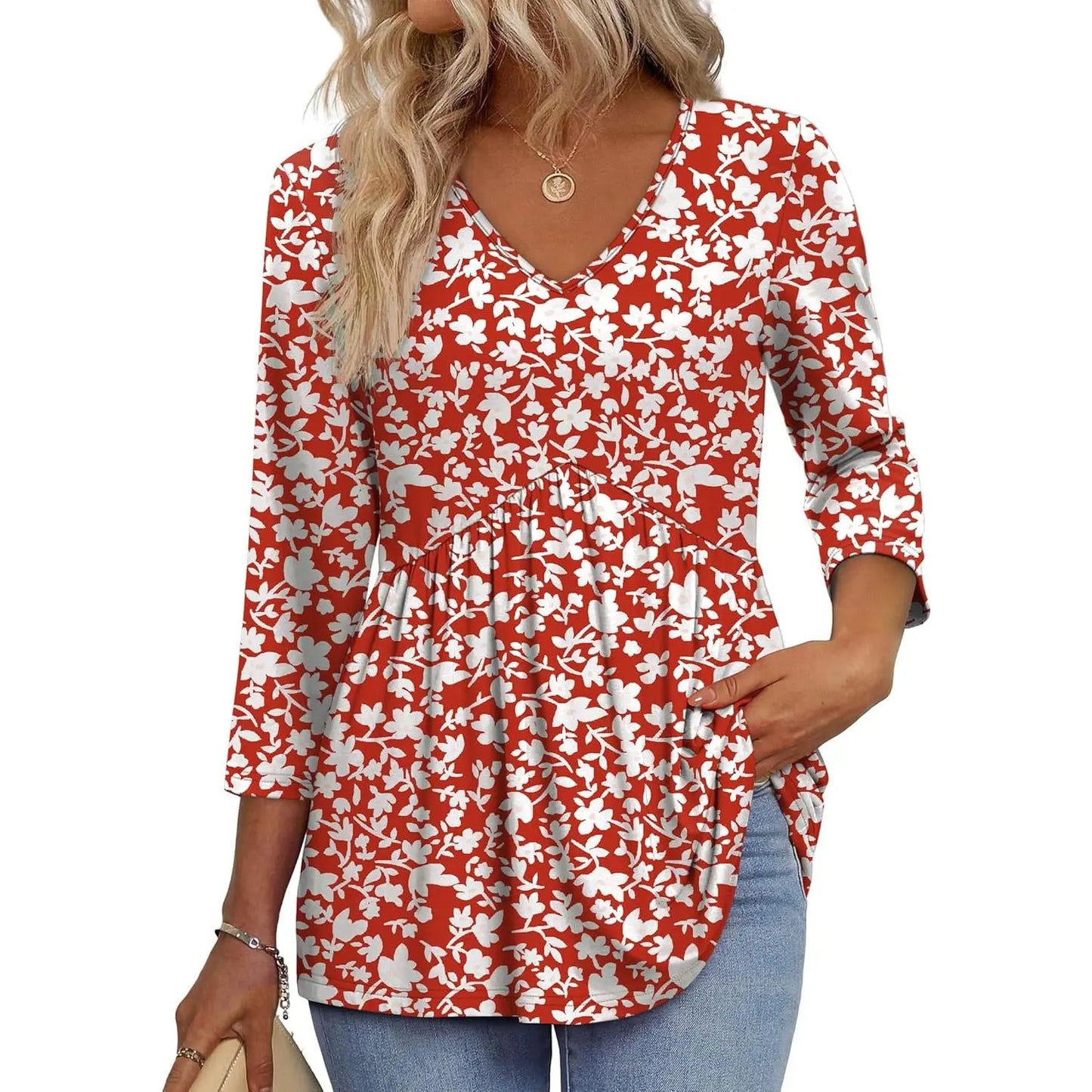 ⚡ Last Call For Big Savings ⚡Women’s V-Neck 3/4 Sleeve Tunic Top – Flowy Dressy Casual Blouse