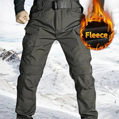Men's Fleece-Lined Tactical Cargo Pants, Windproof Warm Work Pants with Multi-Pockets, 320g Fabric, Regular Fit Outdoor Pants for Fall & Winter