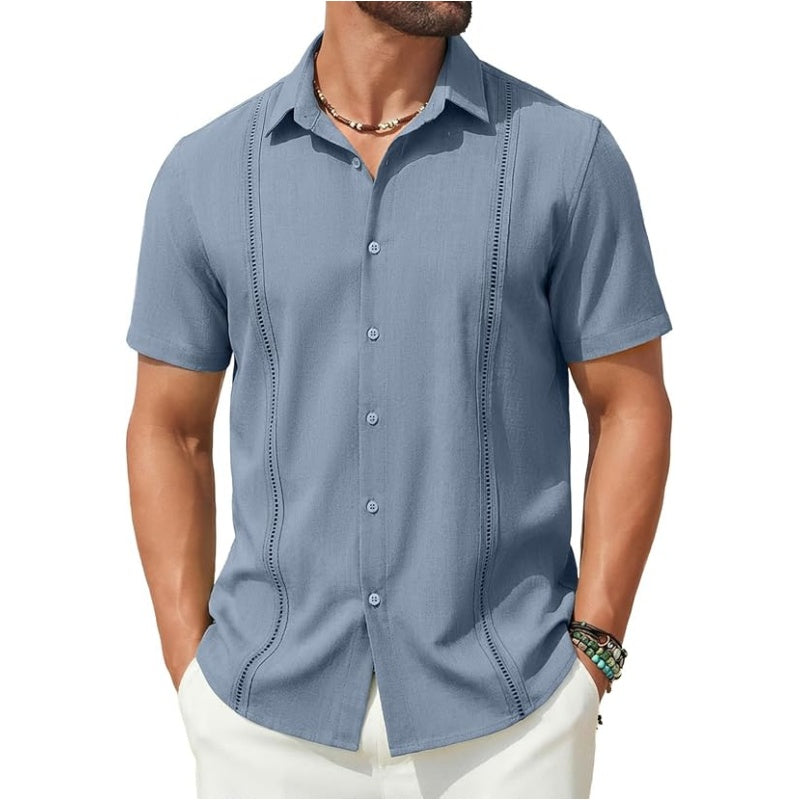 💥This Week's Special Price💥Men's Cuban Guayabera Shirt Short Sleeve V-Neck